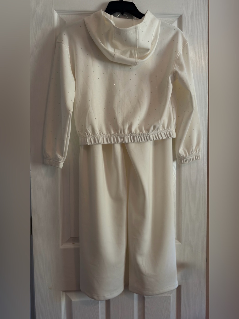 XL GIRLS Cream Wide-Leg Jumpsuit with silver rhinestone Zip Jacket - Picture 3 of 4
